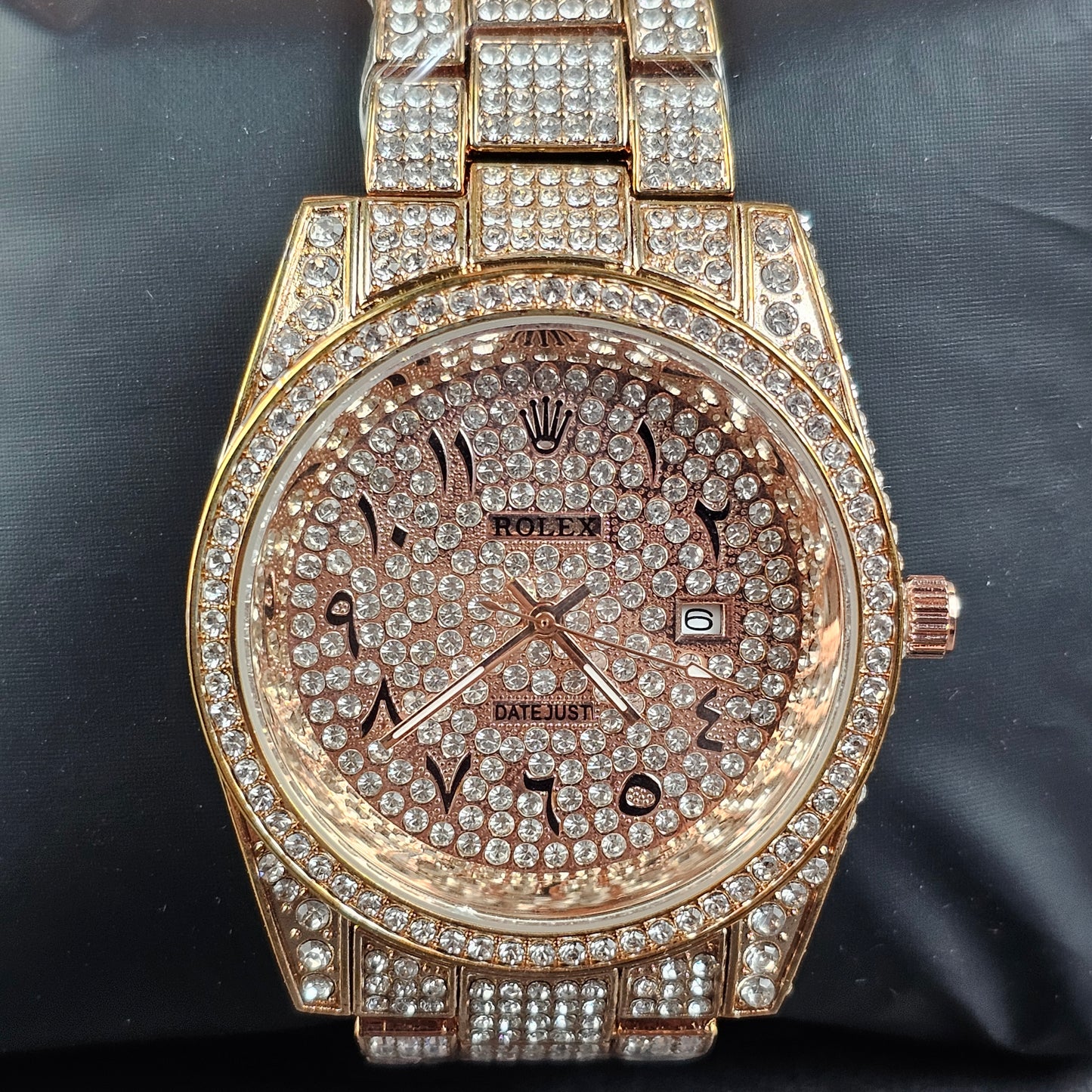Rolex (ICED) - Rose Gold - Rose Gold Metal Chain