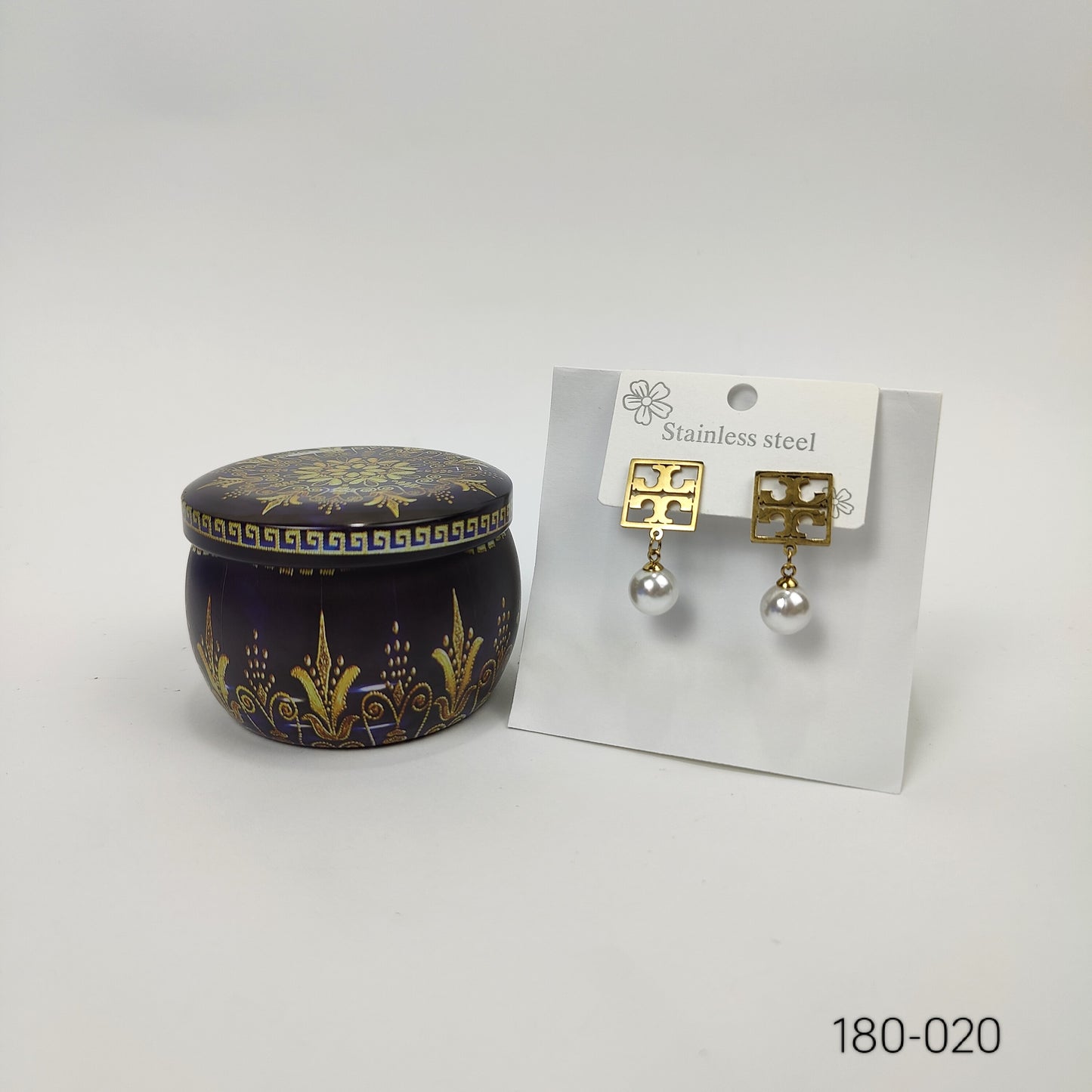 Golden Square Pearl Earrings - 180-020