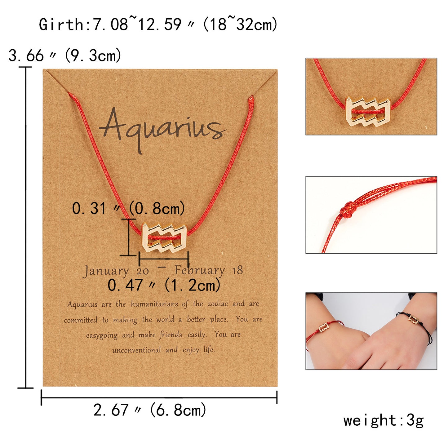 Zodiac Sign String Bracelets - Horoscope Bracelets - Gold