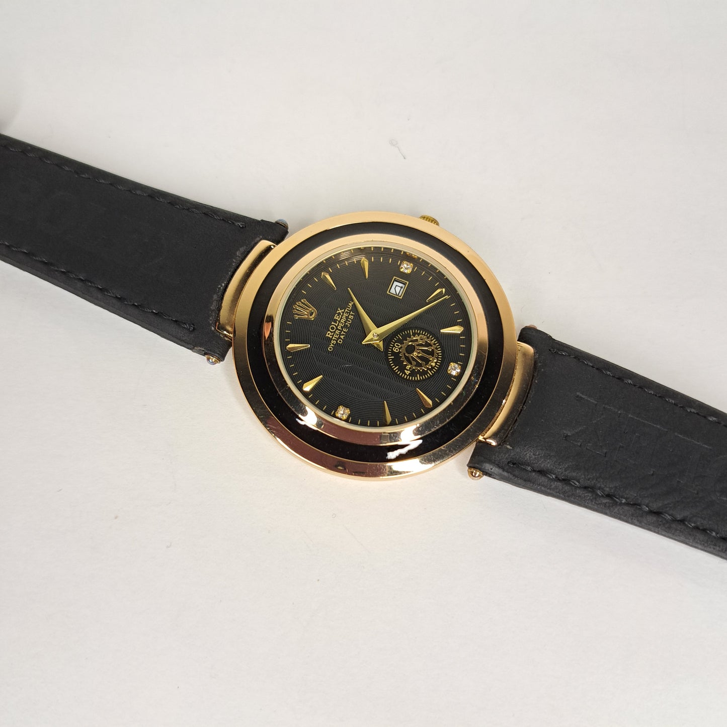 Rolex - Oyster - 780 - Gold - Black Genuine Leather Strap