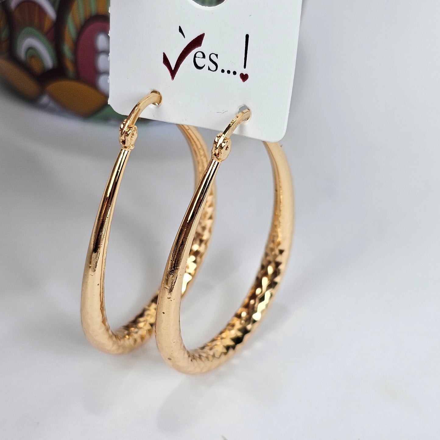 Gold Oval Hoops Earrings - 200-011