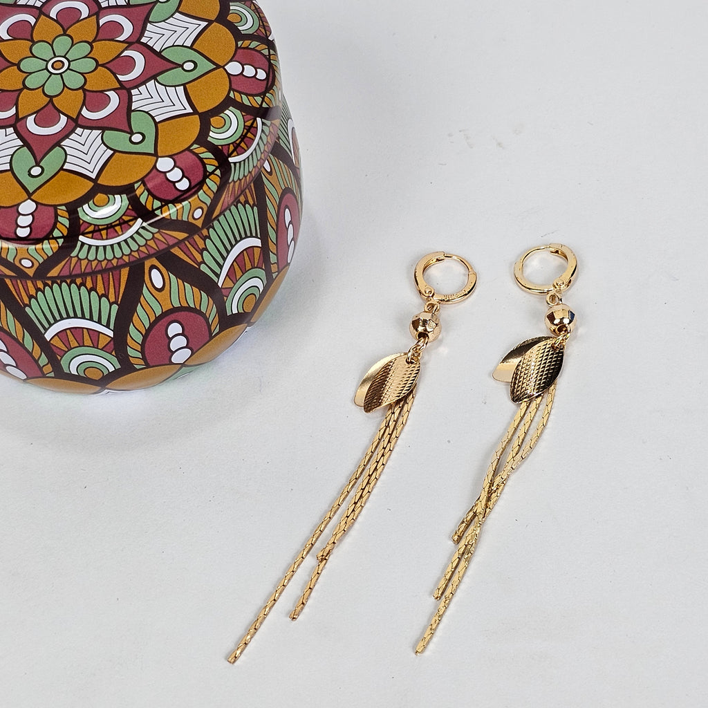 Leaf Gold Chain Earrings - 200-009