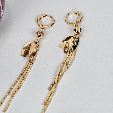Leaf Gold Chain Earrings - 200-009