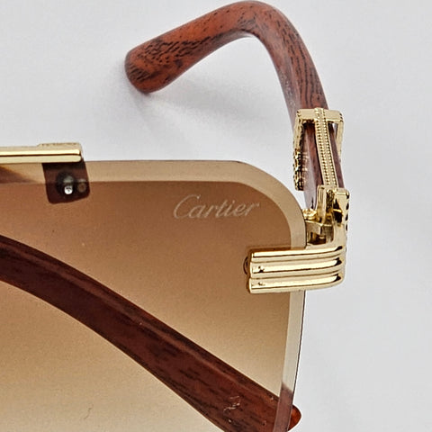 Cartier Rimless Wood - 82317 - Gold/Brown