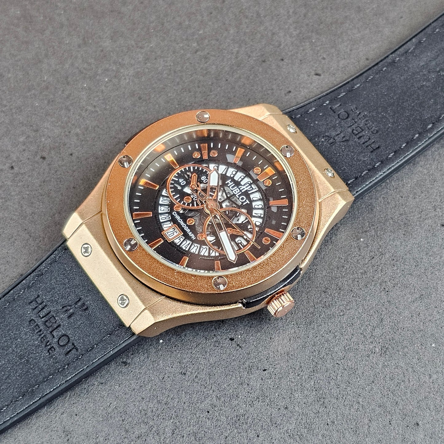 Hublot - Chronograph - Gold - Black Faux Leather Strap