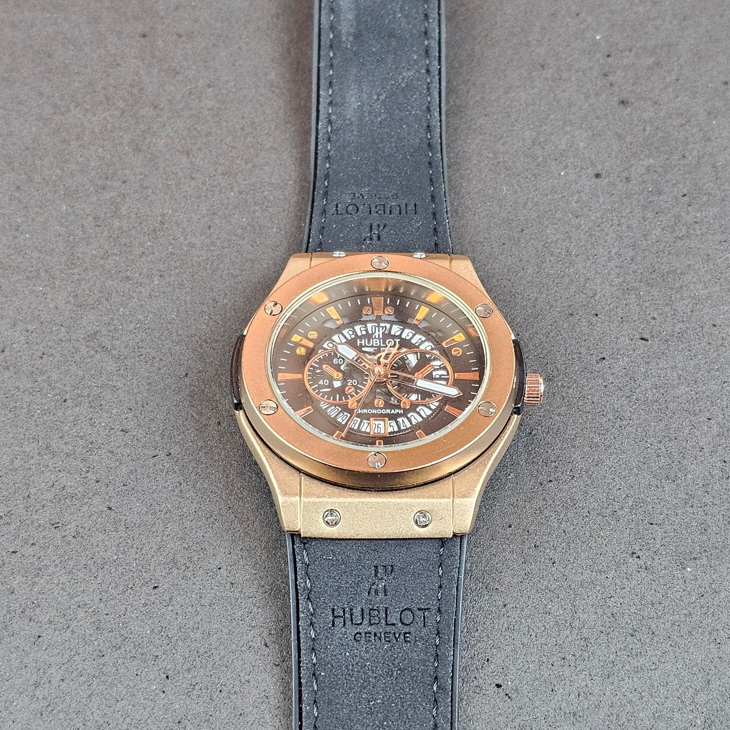 Hublot - Chronograph - Gold - Black Faux Leather Strap