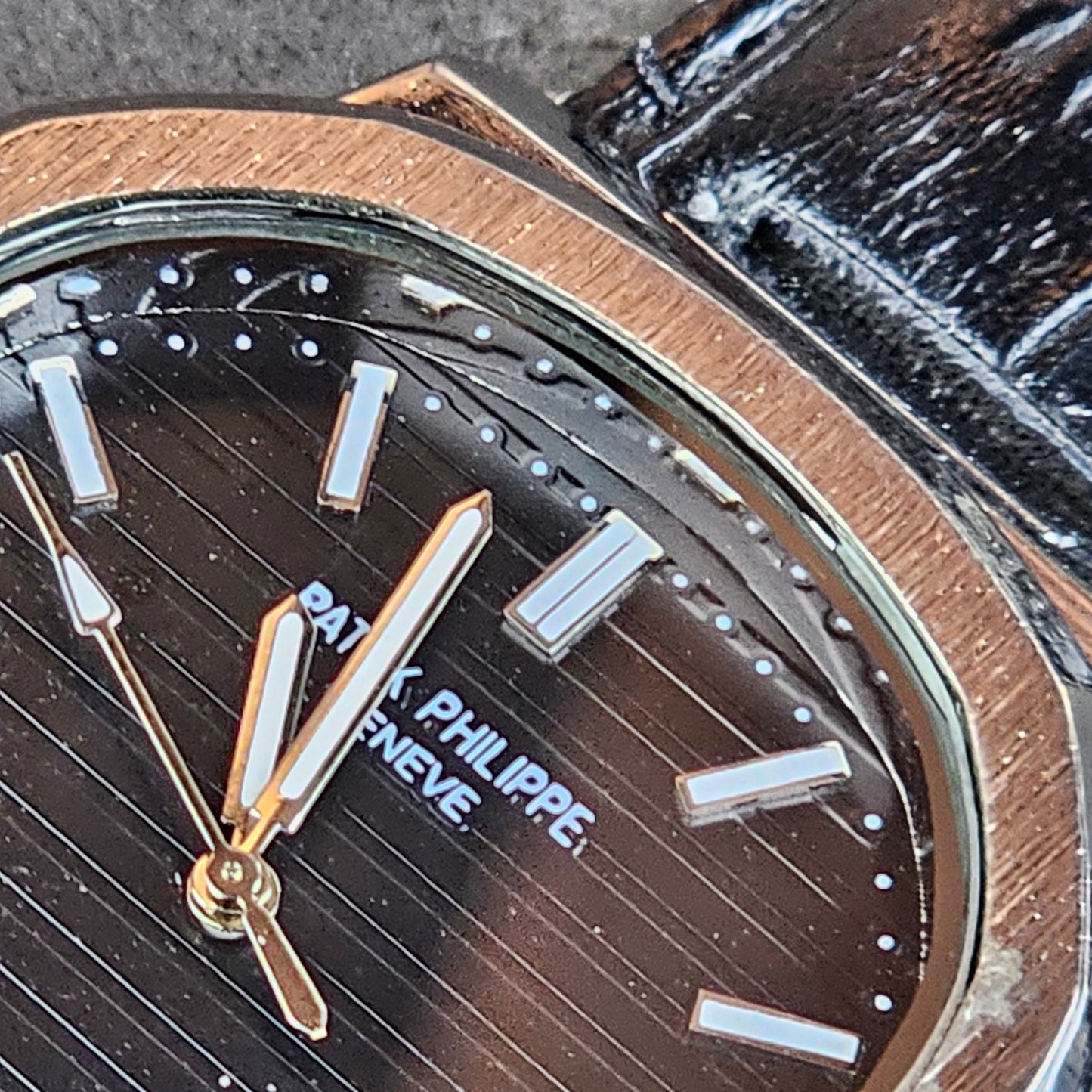 Patek Philippe - Silver - Black Leather Strap