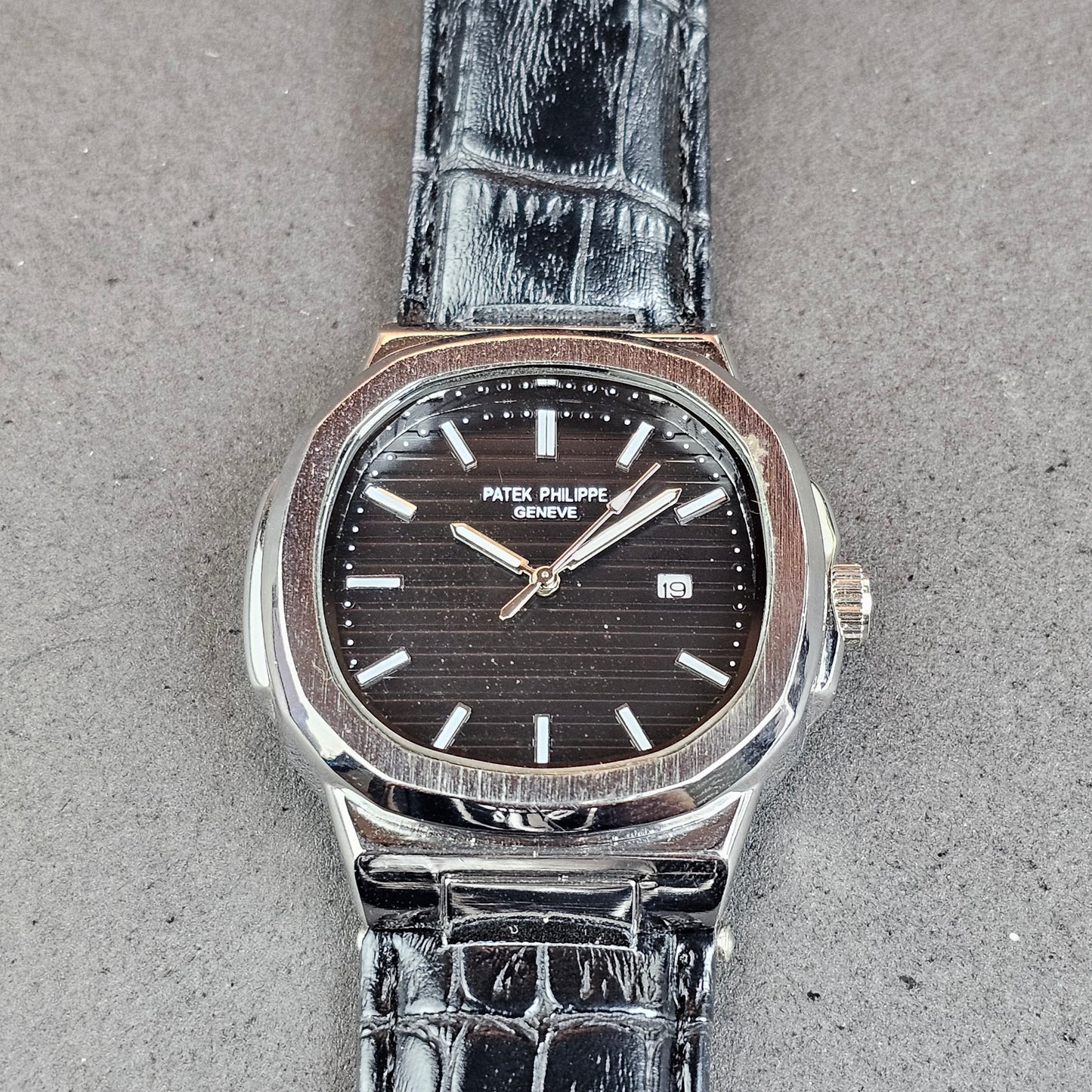 Patek Philippe - Silver - Black Leather Strap