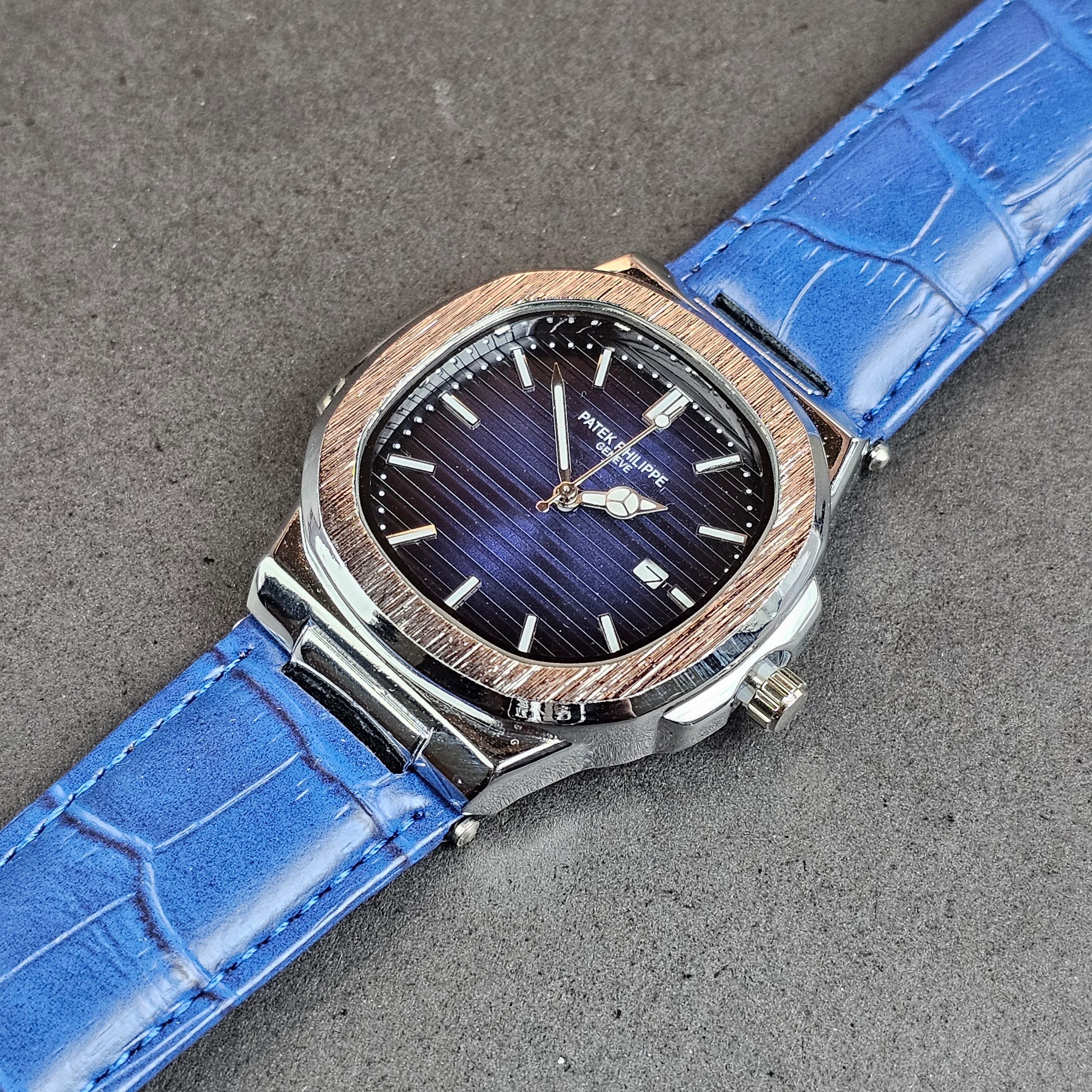 Patek Philippe - Silver - Blue Leather Strap