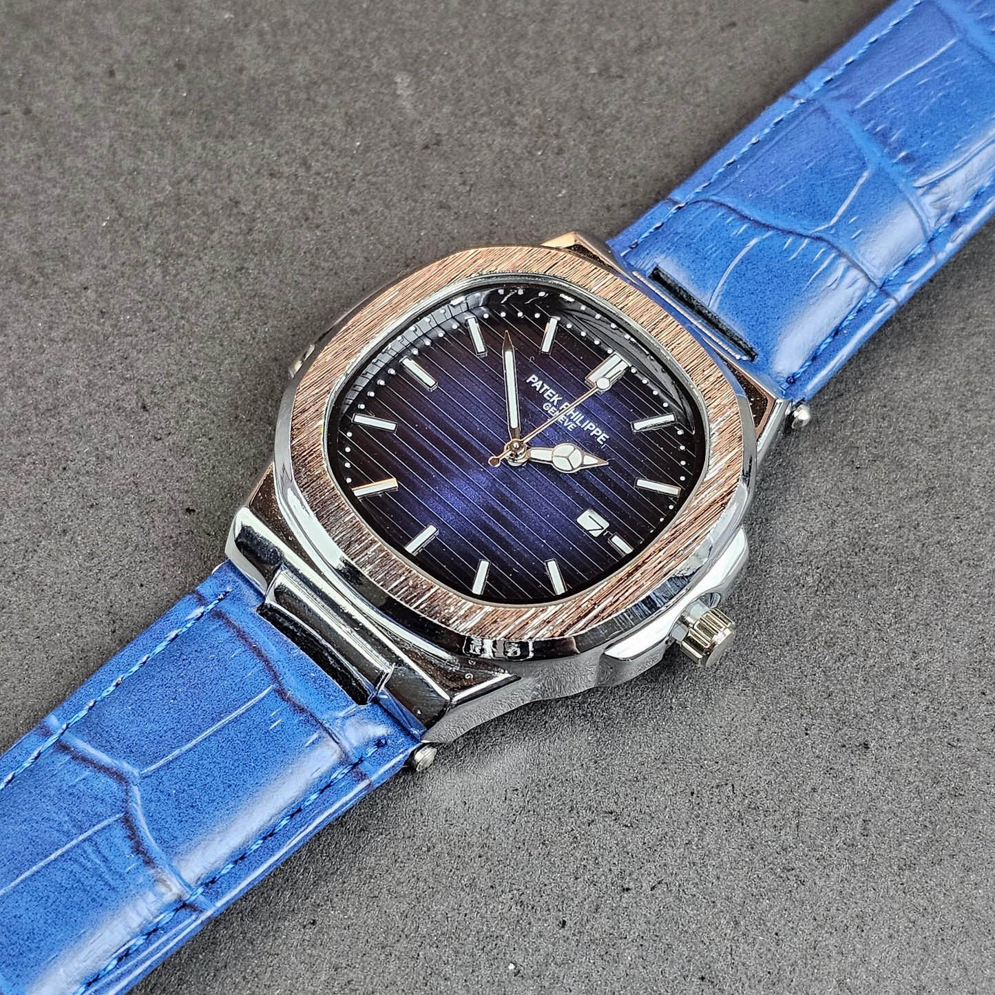 Patek Philippe - Silver - Blue Leather Strap