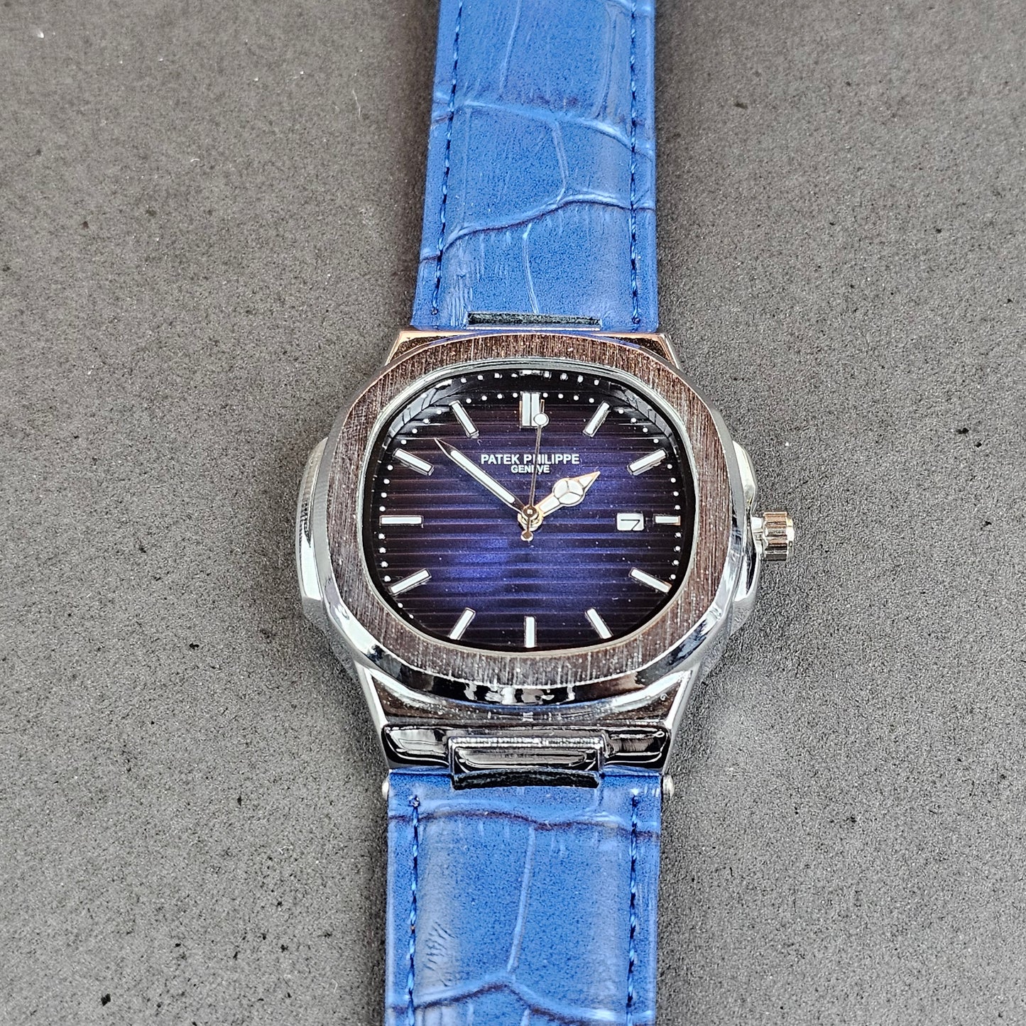 Patek Philippe - Silver - Blue Leather Strap