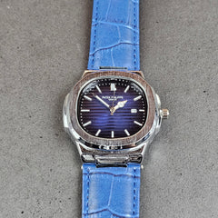 Patek Philippe - Silver - Blue Leather Strap