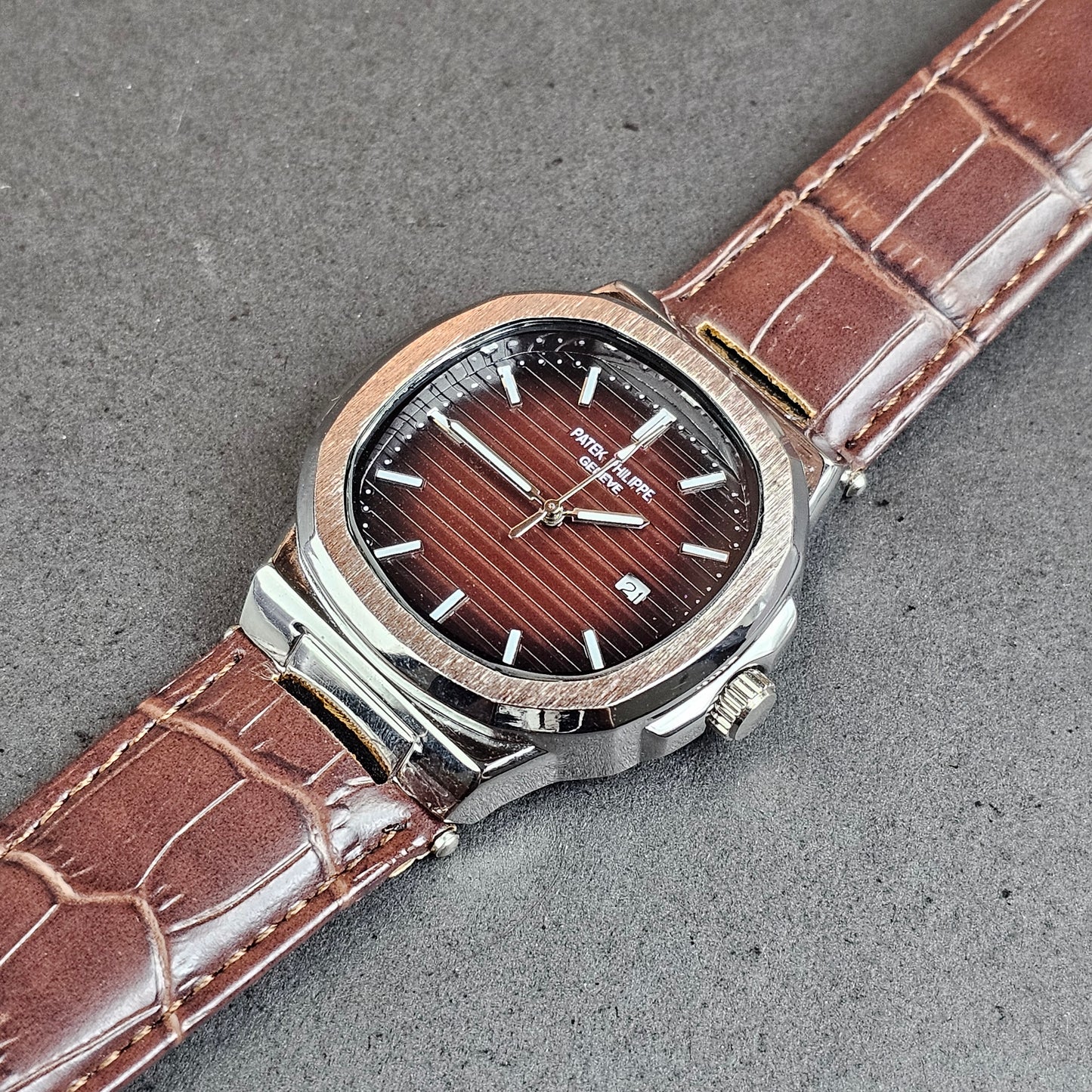 Patek Philippe - Silver - Brown Leather Strap