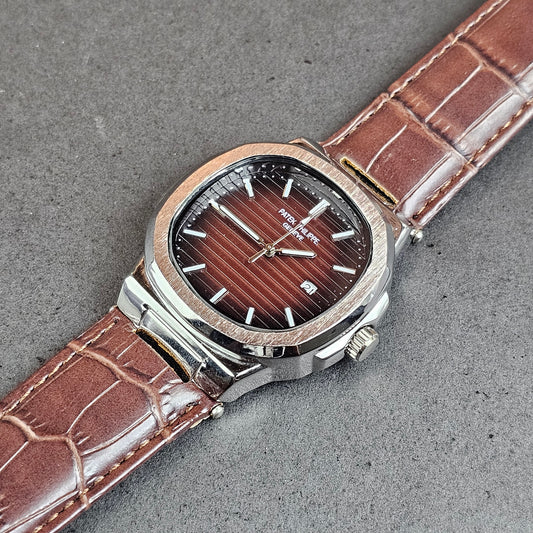 Patek Philippe - Silver - Brown Leather Strap