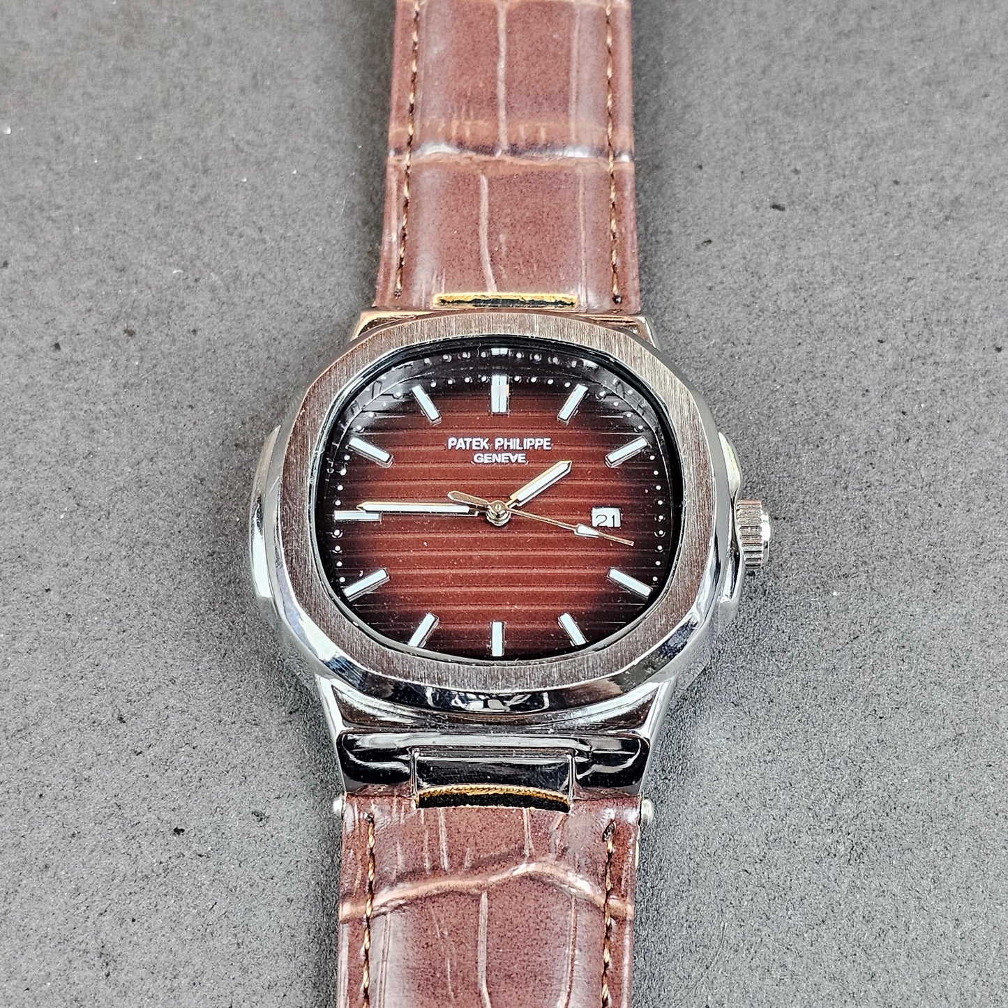 Patek Philippe - Silver - Brown Leather Strap