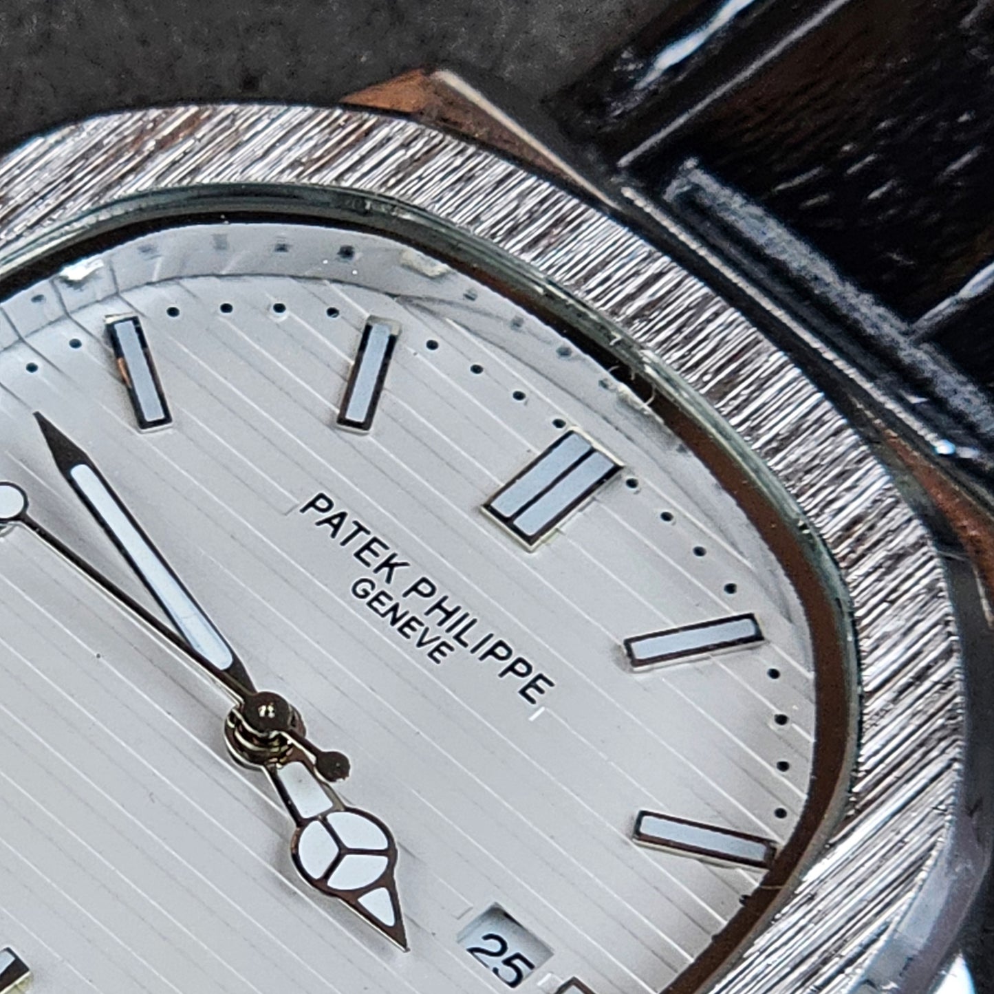 Patek Philippe - Silver - Black Leather Strap (White Dial)