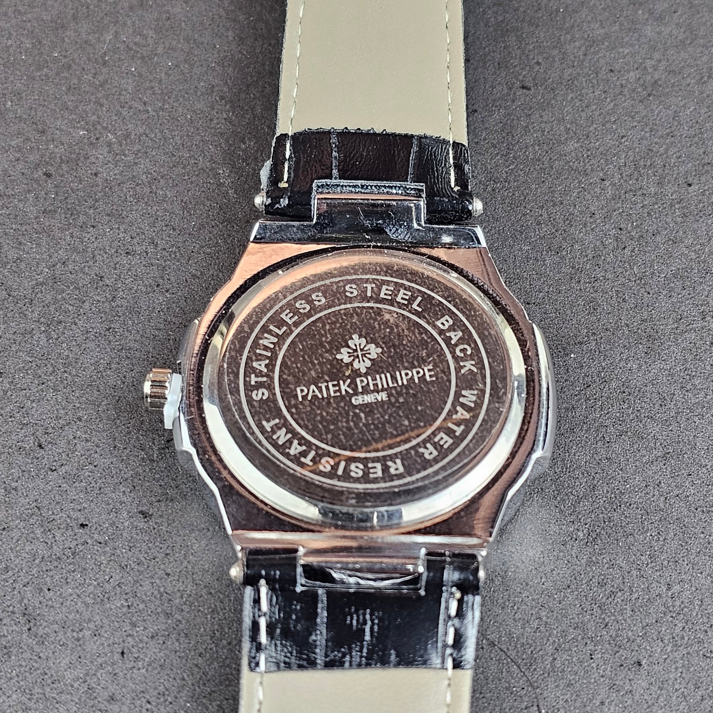 Patek Philippe - Silver - Black Leather Strap (White Dial)
