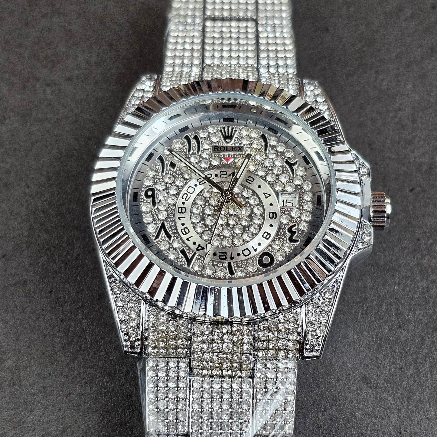 Rolex (ICED) - Silver - Silver Metal Chain