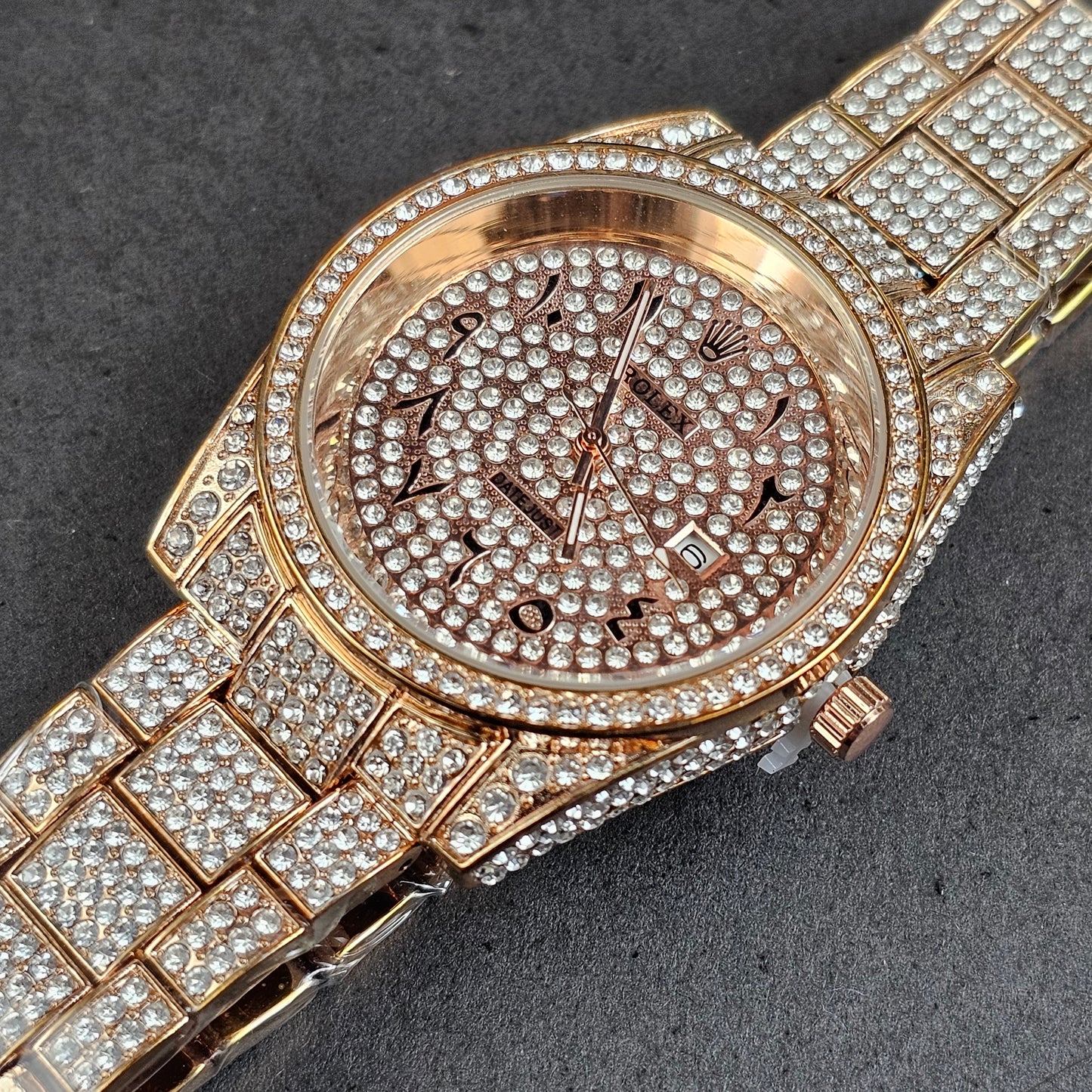 Rolex (ICED) - Rose Gold - Rose Gold Metal Chain