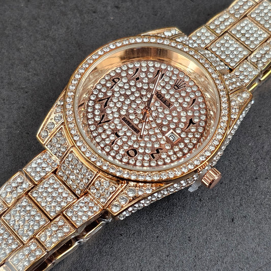 Rolex (ICED) - Rose Gold - Rose Gold Metal Chain