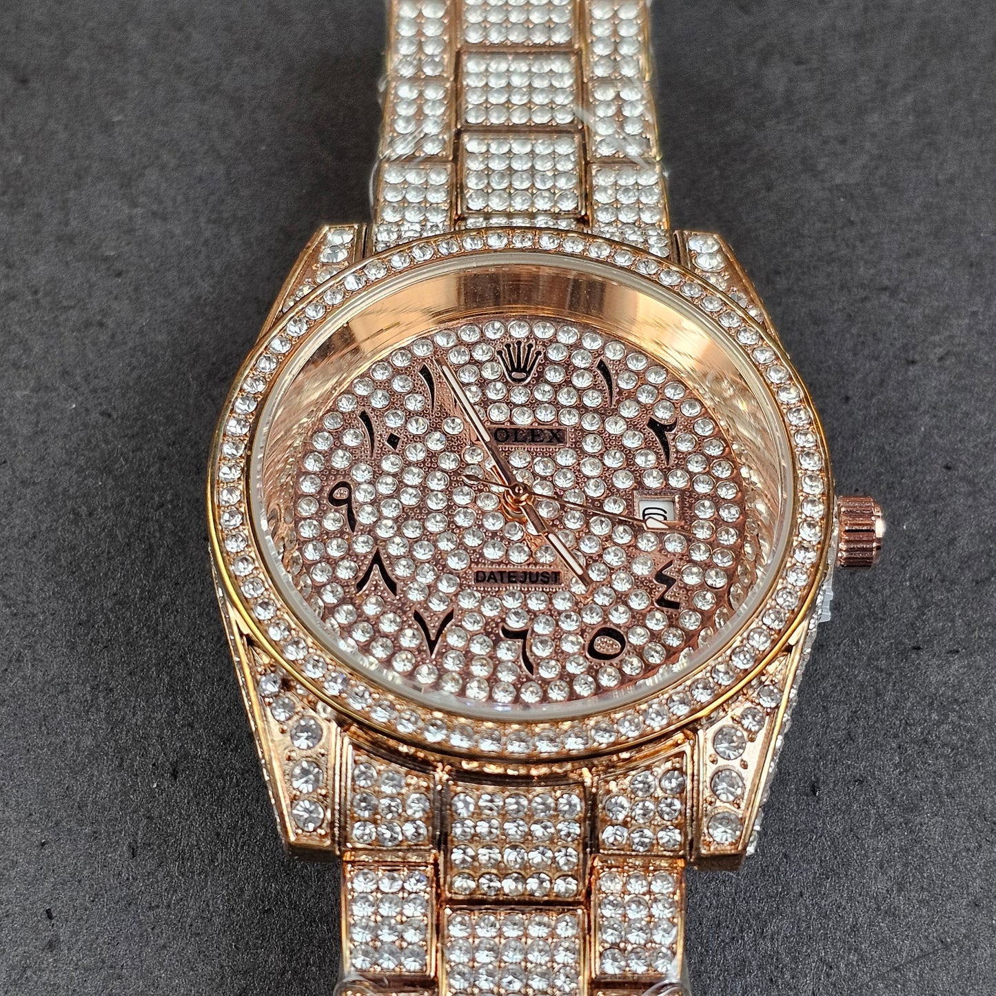 Rolex (ICED) - Rose Gold - Rose Gold Metal Chain