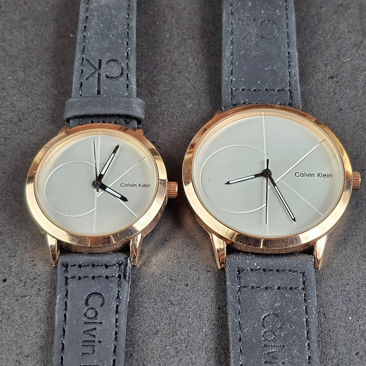 CK His & Her Combo - Gold (White Dial) - Black Strap