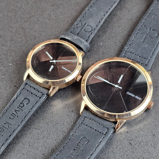 CK His & Her Combo - Gold (Black Dial) - Black Strap