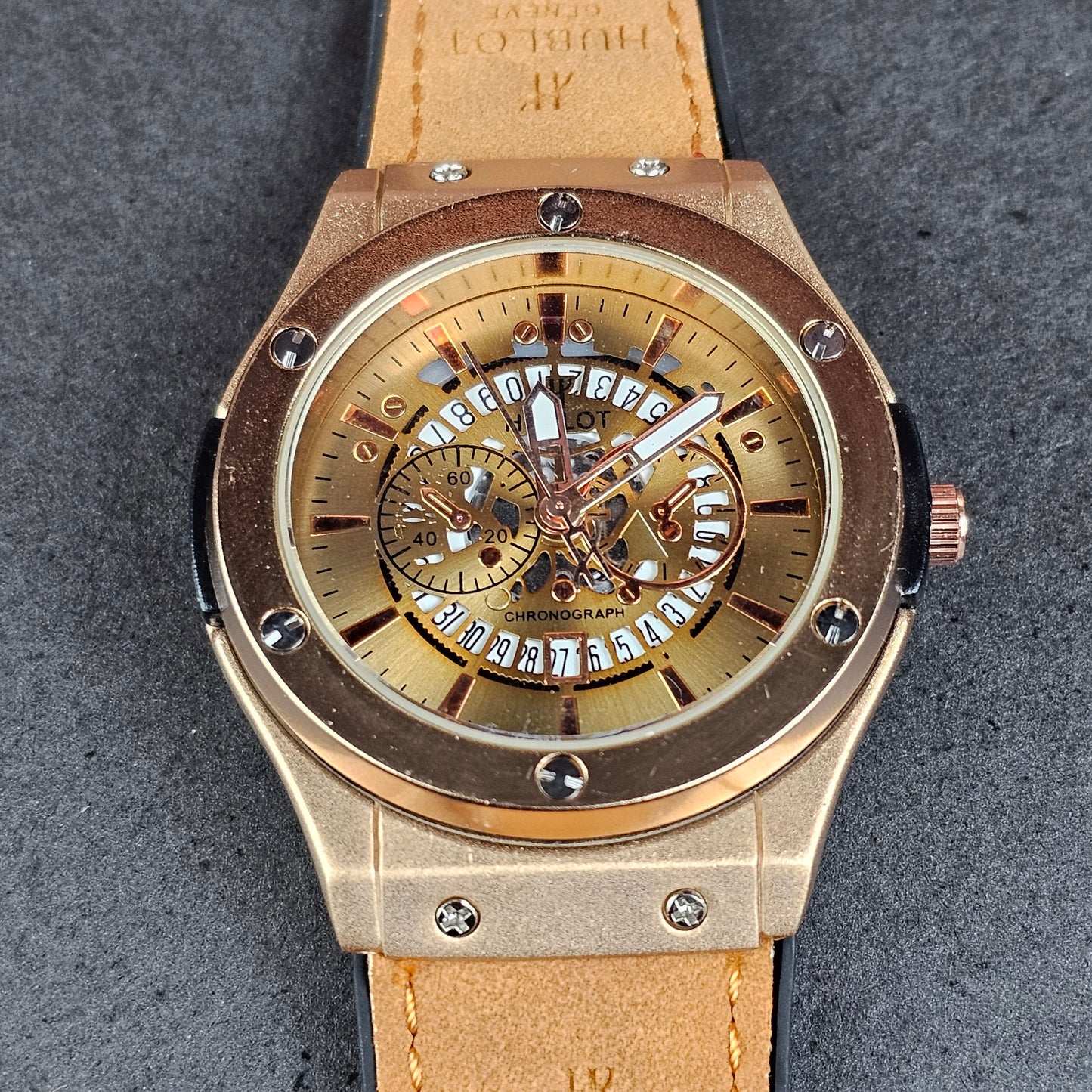Hublot - Chronograph - Gold - Brown Faux Leather Strap