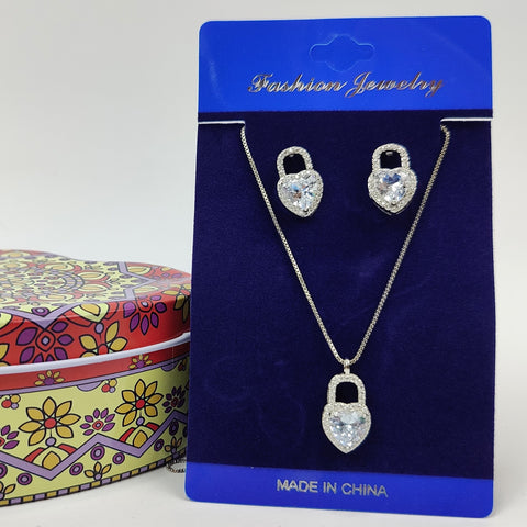 Silver Love Lock Jewelry Set - 400-006