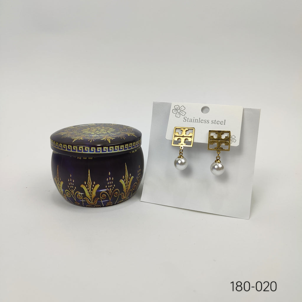 Golden Square Pearl Earrings - 180-020
