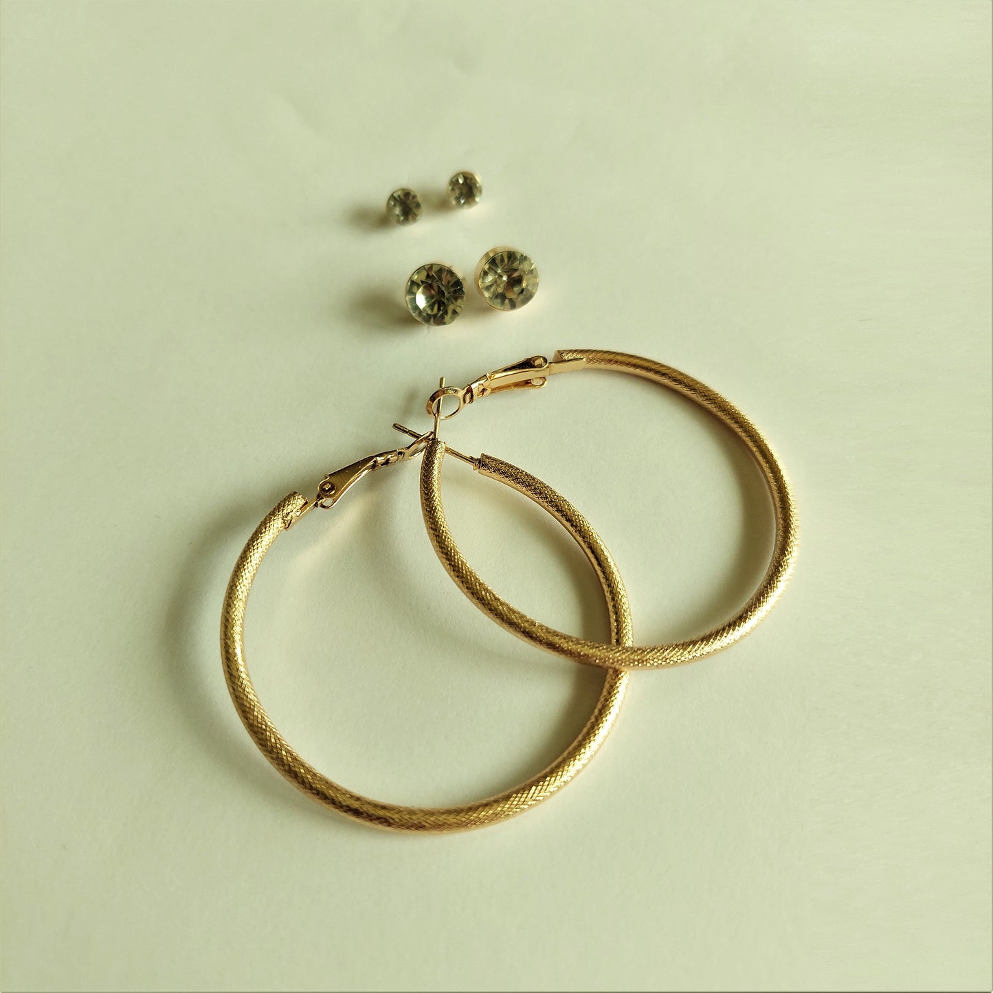 Engraved Hoops Earrings - Gem Studs (Small) - Gem Studs (Big) - Gold