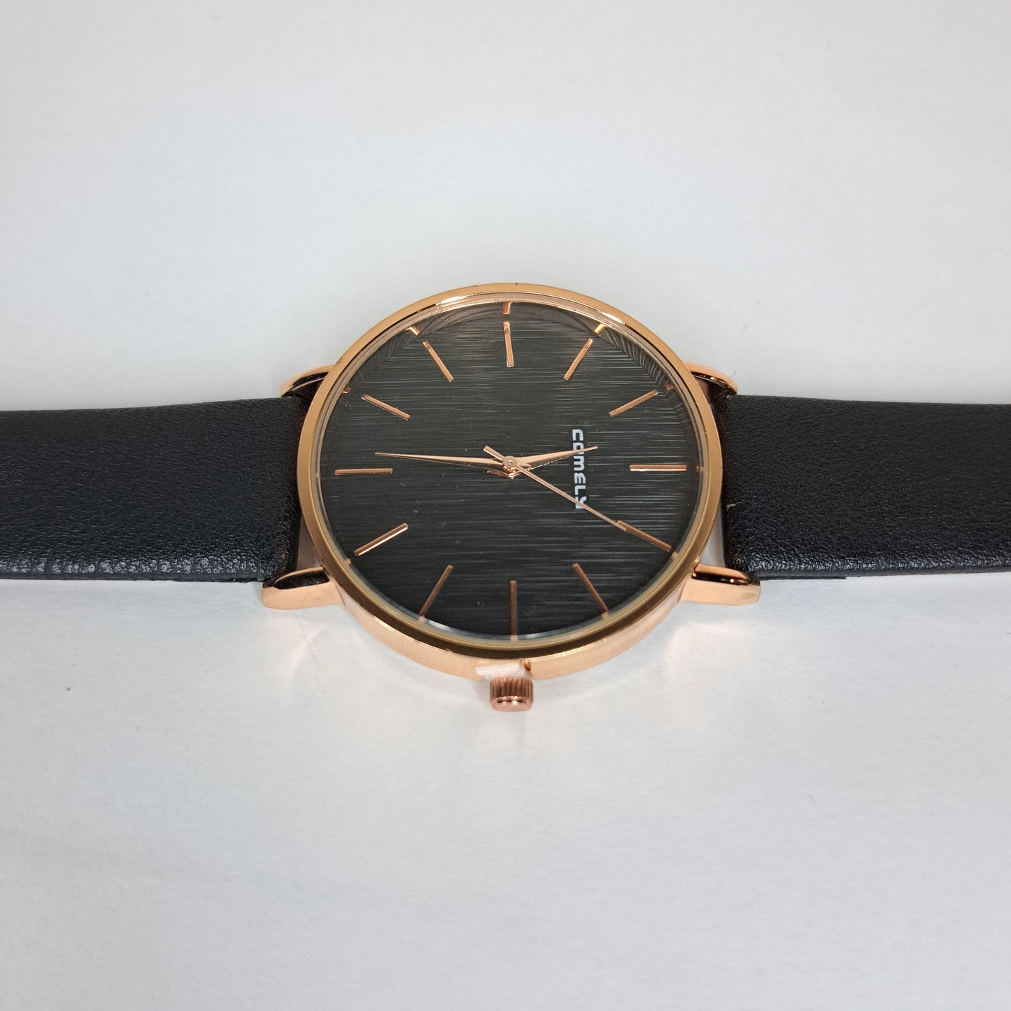 Comly - Gold - Black Leather Strap (Black Dial)