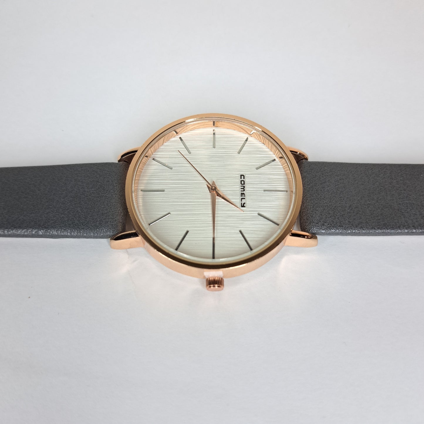Comly - Gold - Dark Grey Leather Strap