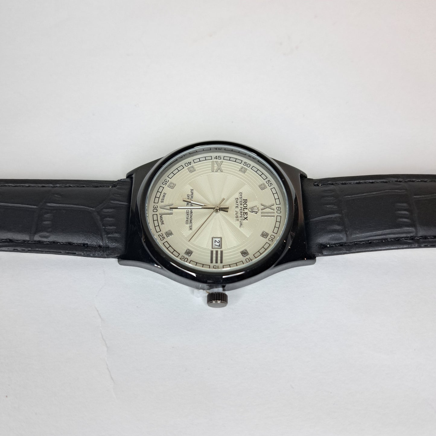 Rolex - Oyster - Black - Black Faux Leather Strap