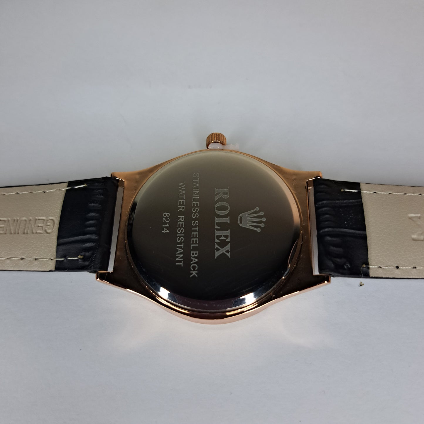 Rolex - Oyster - Gold - Black Faux Leather Strap (Ivory Dial)
