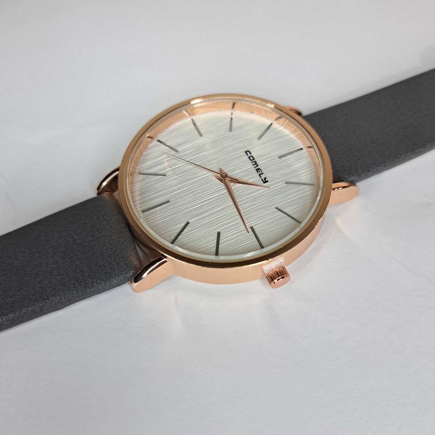 Comly - Gold - Dark Grey Leather Strap