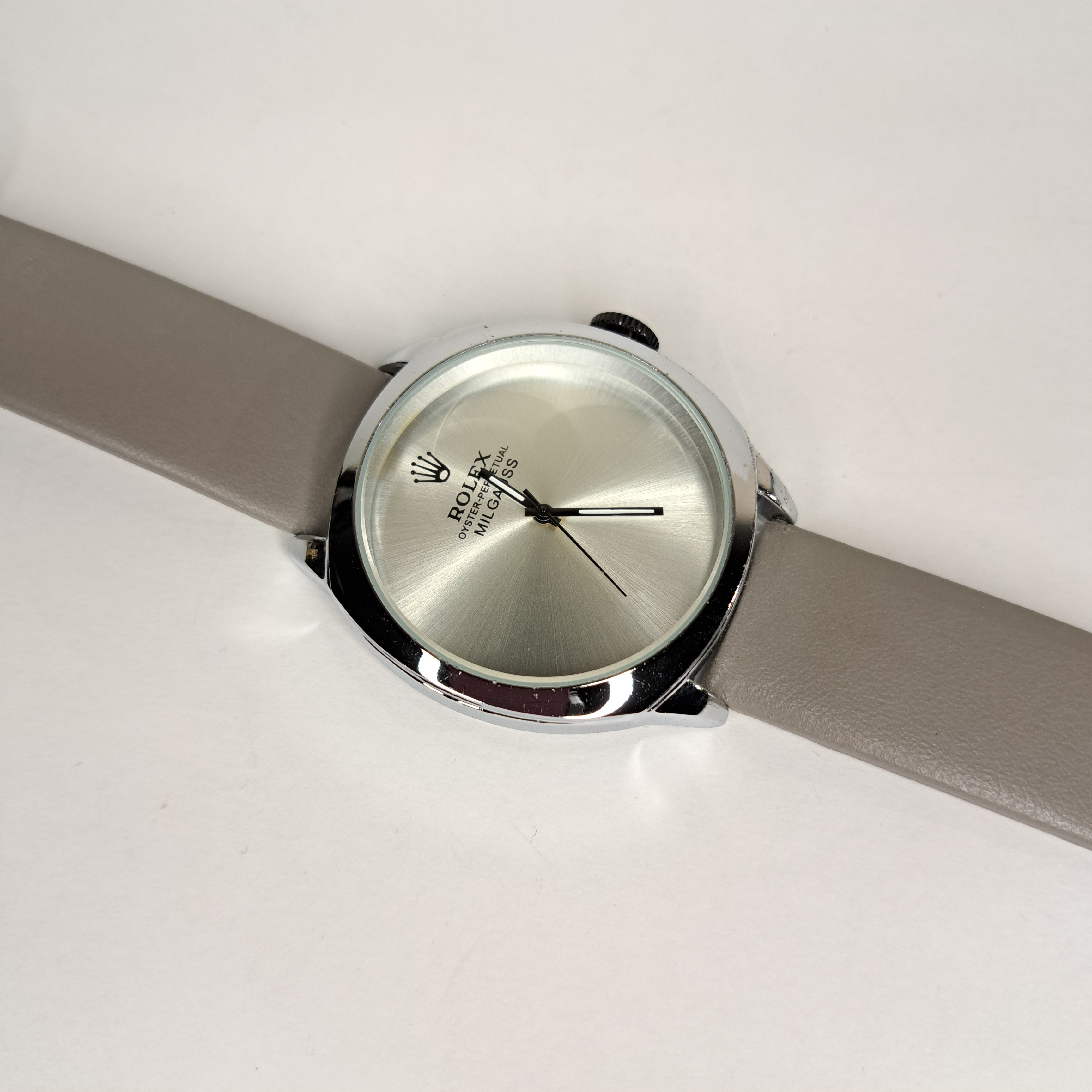 Rolex Plain MILGAUSS - Silver - Grey Faux Leather Strap