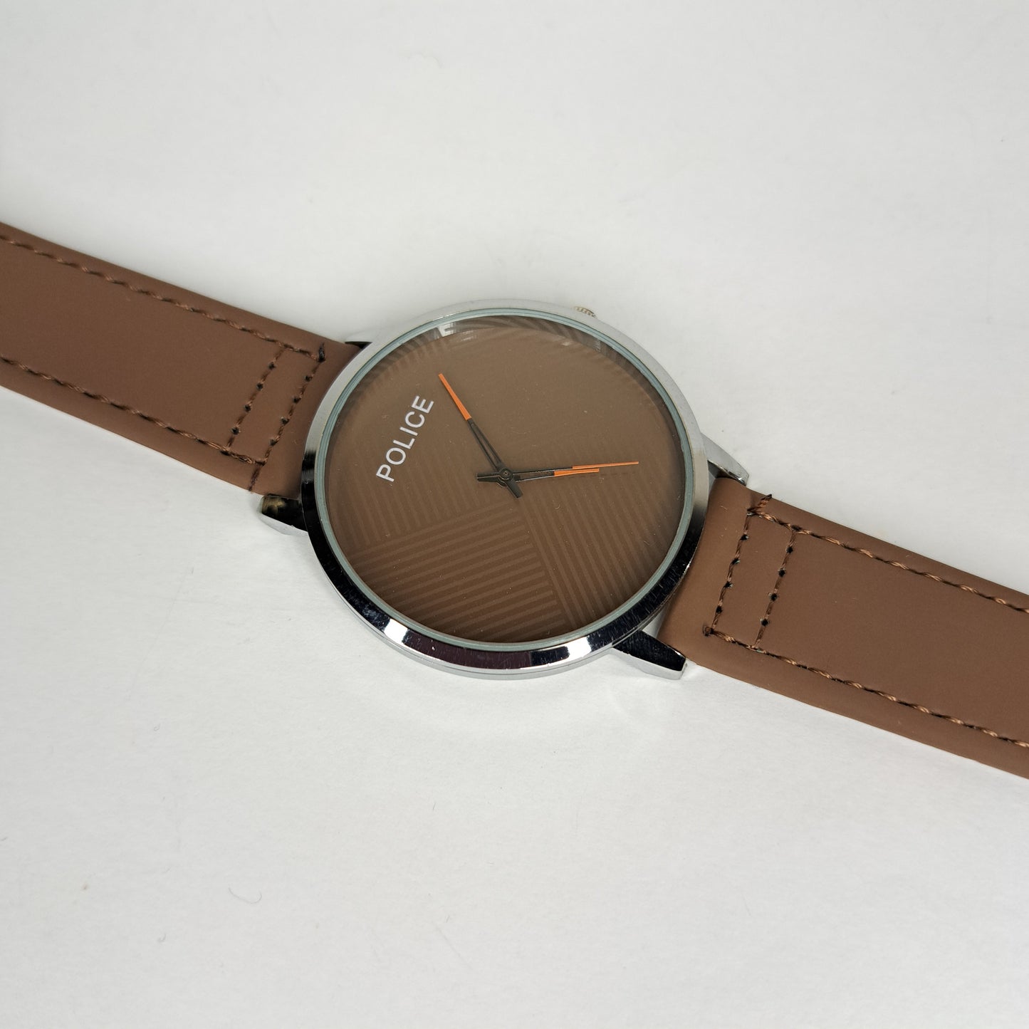 Police - Silver - Brown Faux Leather Strap
