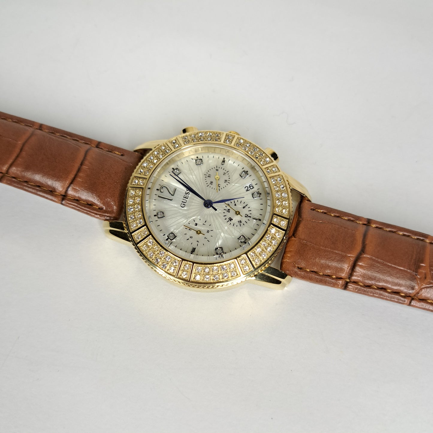 DIAMOND GUESS - Gold - Tan Genuine Leather Strap