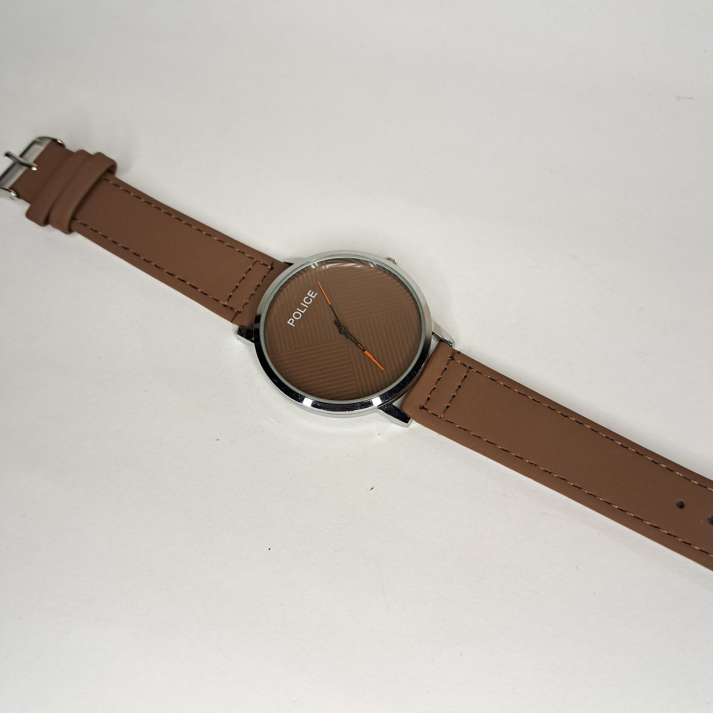 Police - Silver - Brown Faux Leather Strap