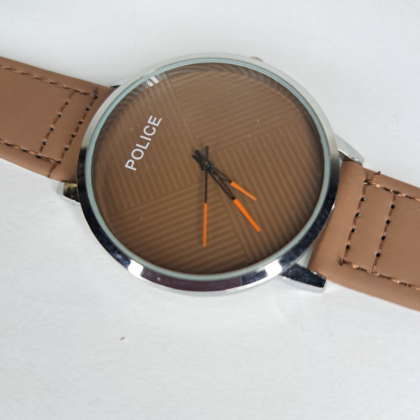 Police - Silver - Brown Faux Leather Strap