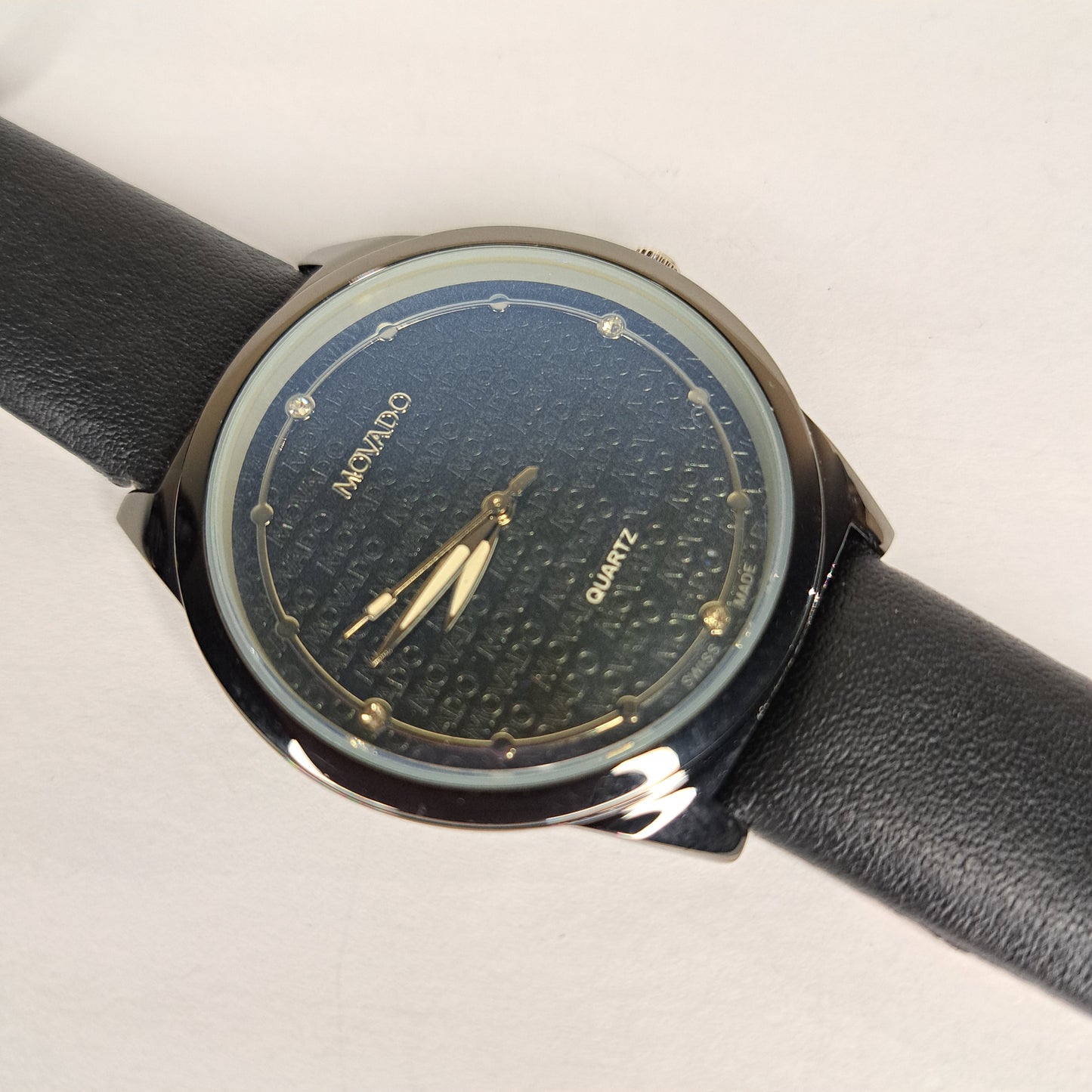 Movado - Black - Black Faux Leather Strap