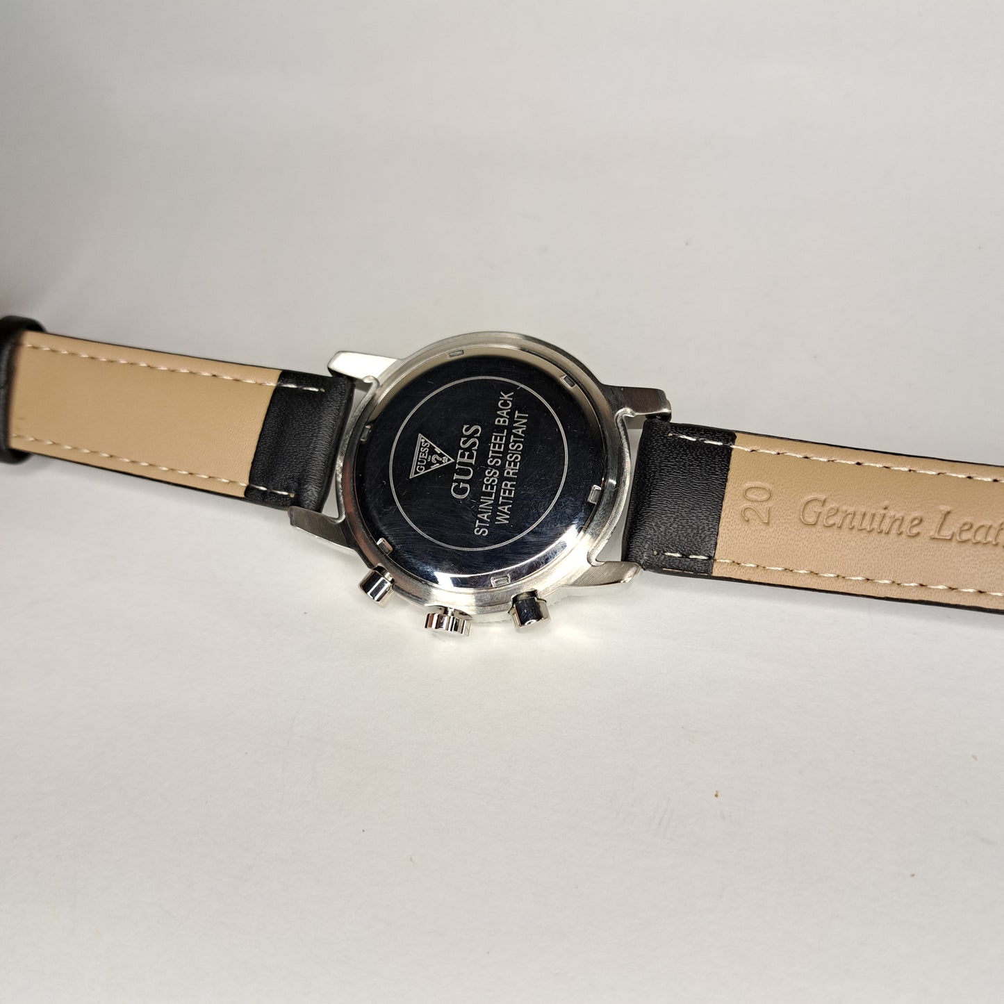 DIAMOND GUESS - Silver - Black Genuine Leather Strap