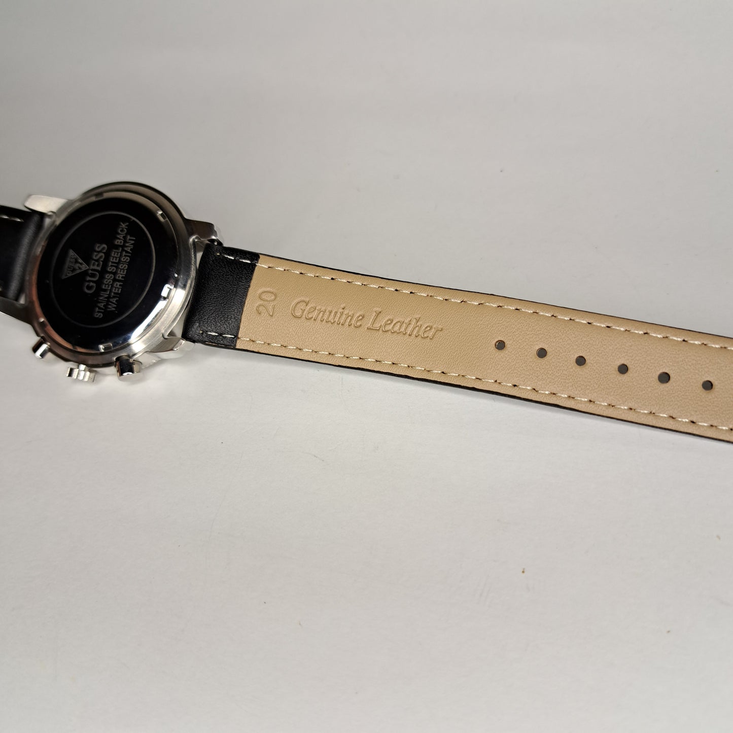 DIAMOND GUESS - Silver - Black Genuine Leather Strap