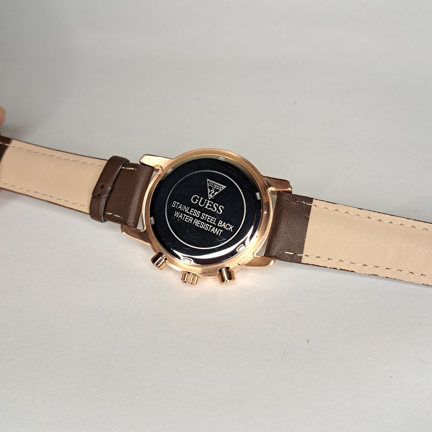 DIAMOND GUESS - Rose Gold - Brown Genuine Leather Strap