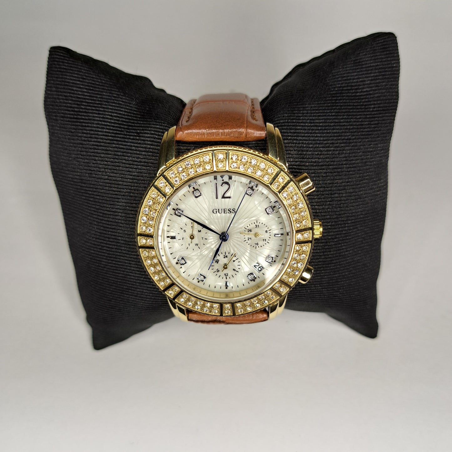 DIAMOND GUESS - Gold - Tan Genuine Leather Strap