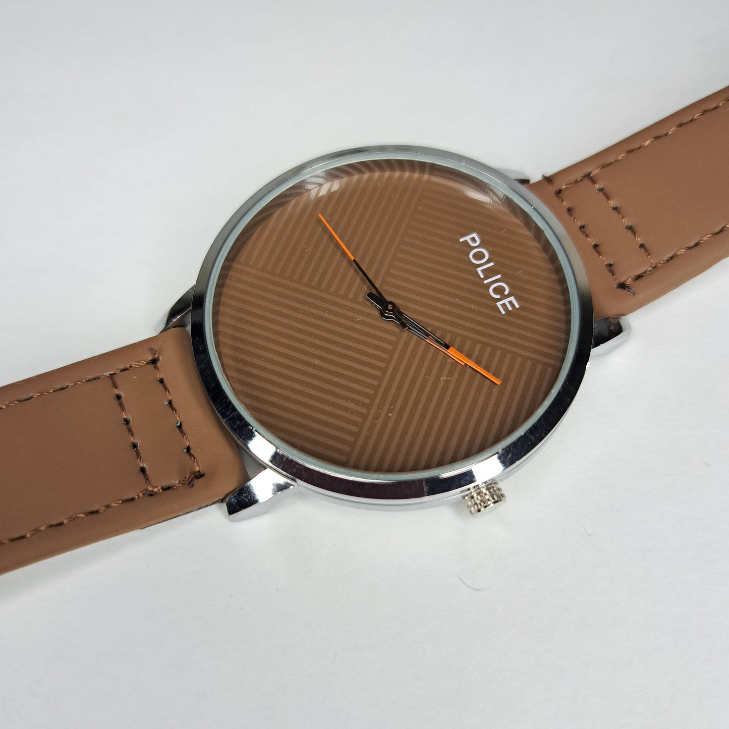 Police - Silver - Brown Faux Leather Strap