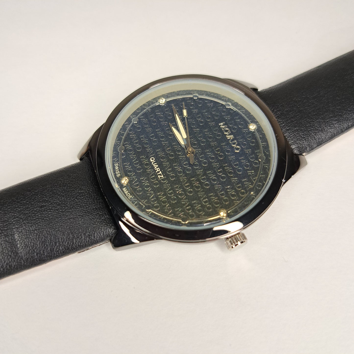 Movado - Black - Black Faux Leather Strap
