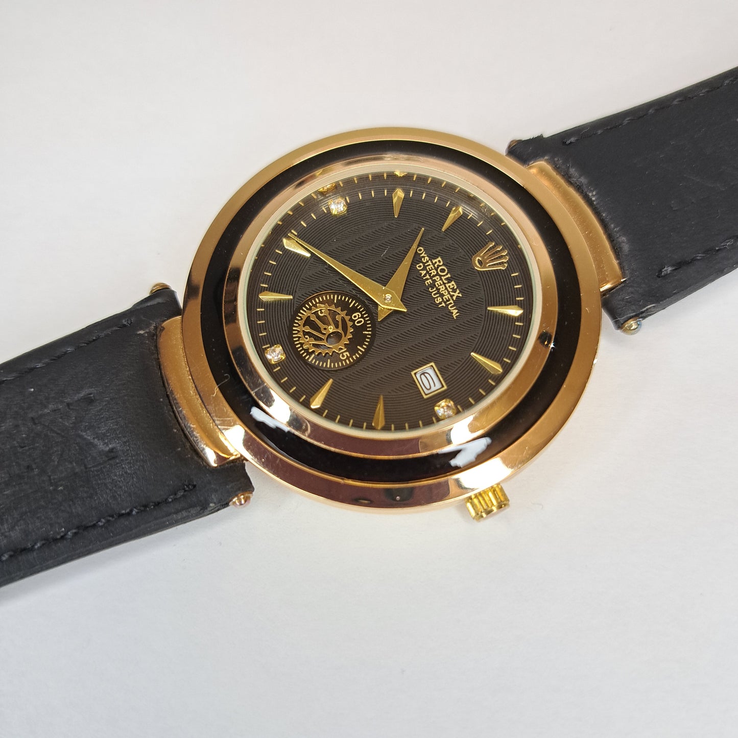 Rolex - Oyster - 780 - Gold - Black Genuine Leather Strap