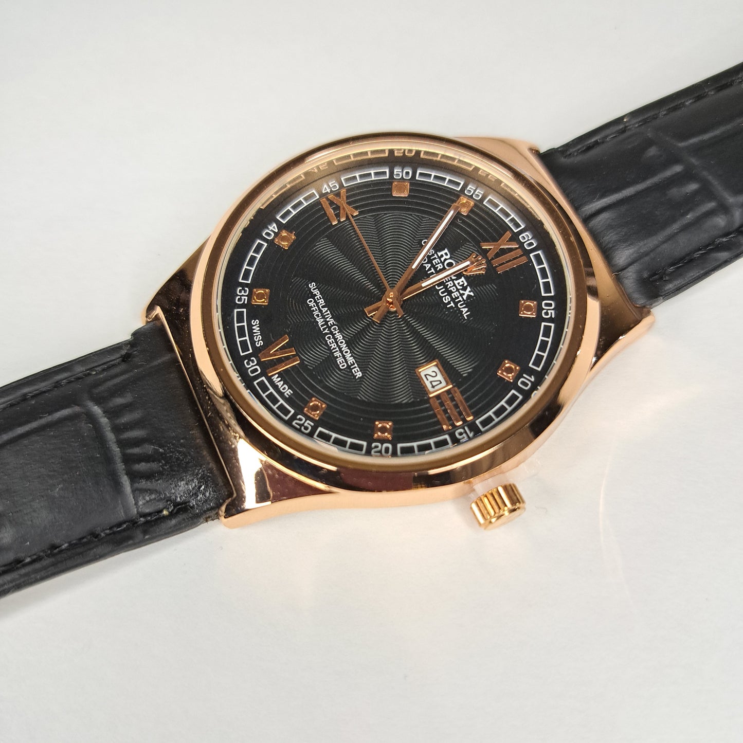 Rolex - Oyster - Gold - Black Faux Leather Strap